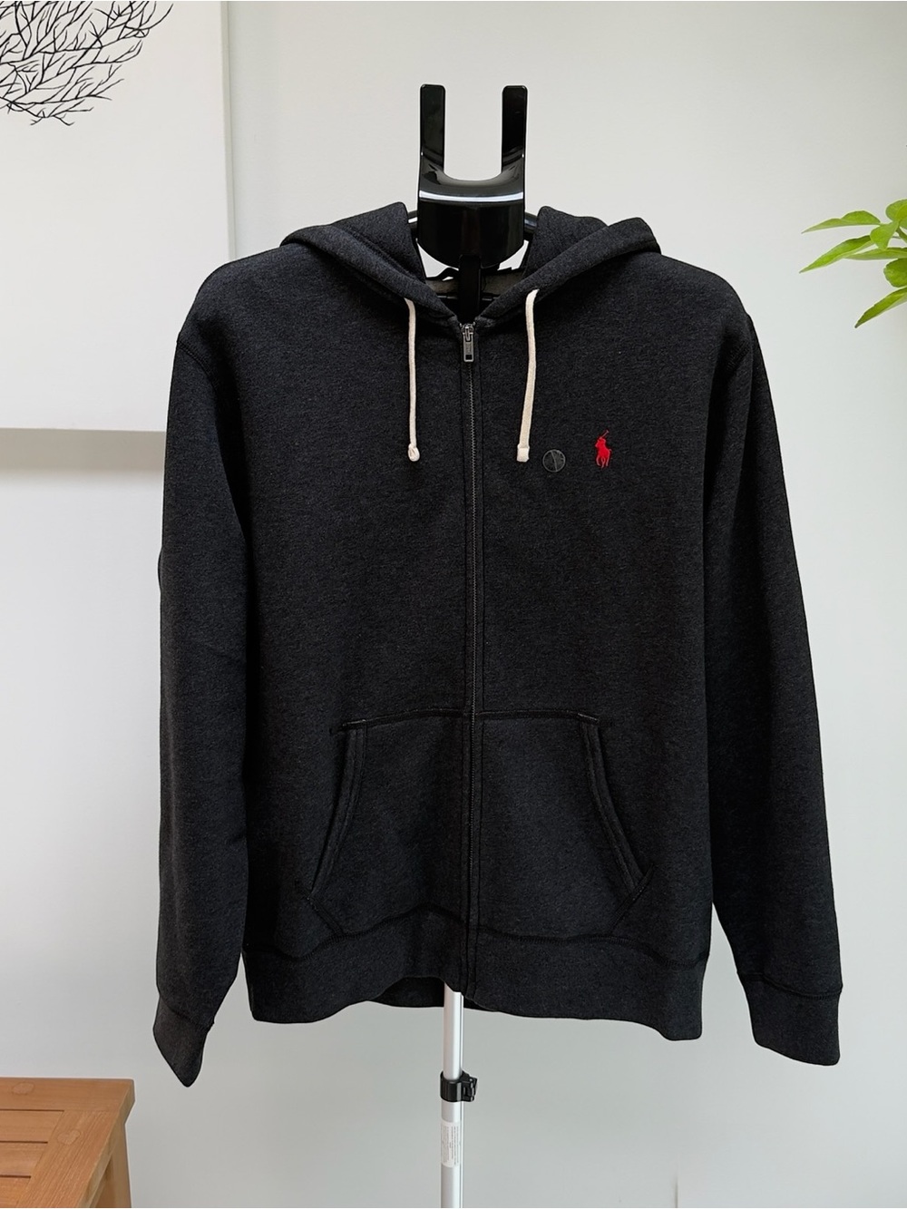 Ralph Lauren Black Full-Zip Hoodie with Red Polo Emblem